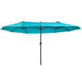 15ft Double-sided Patio Umbrella with Twin Canopy, Extra Large Outdoor Parasol with Crank for Pool, Deck, Market, Sky Blue