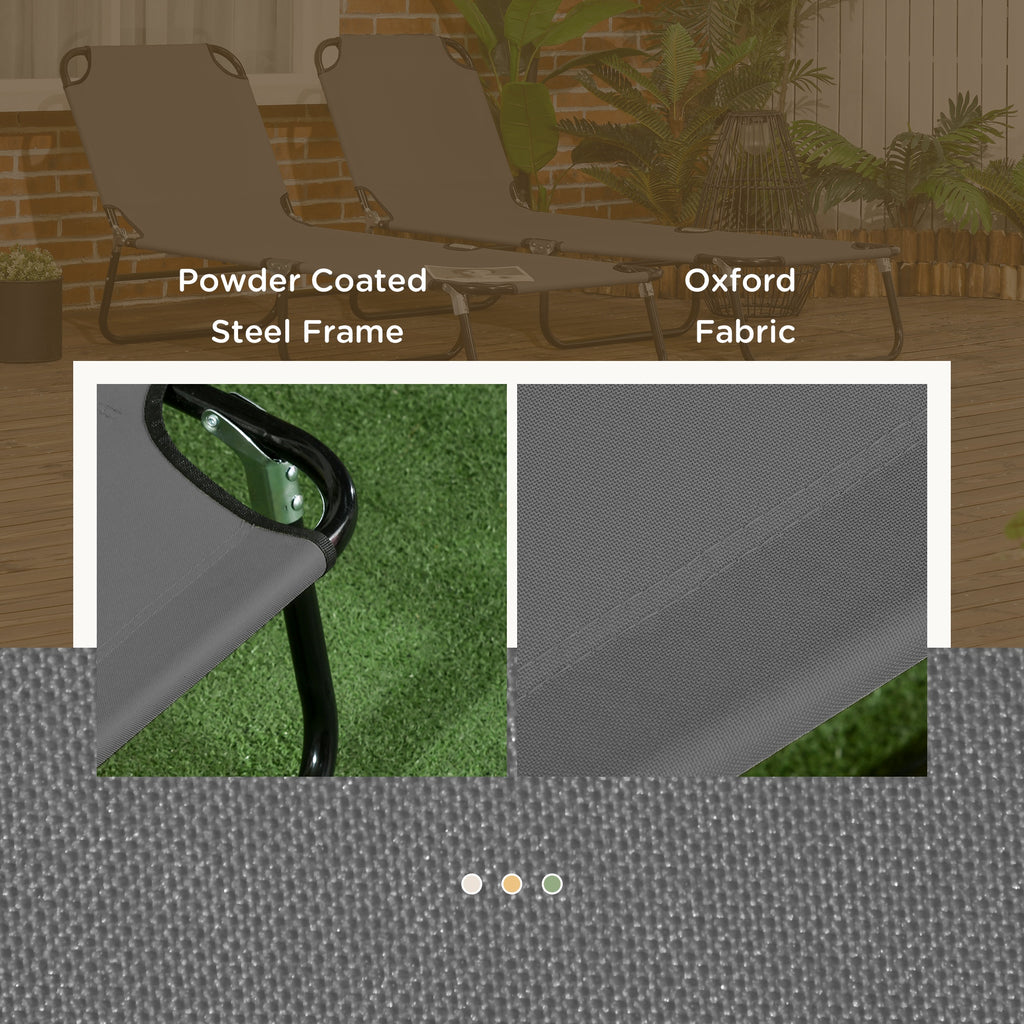Set of 2 Folding Outdoor Lounge Chair, Sun Tanning Chairs with Reclining Back, Breathable Mesh for Beach Patio, Grey