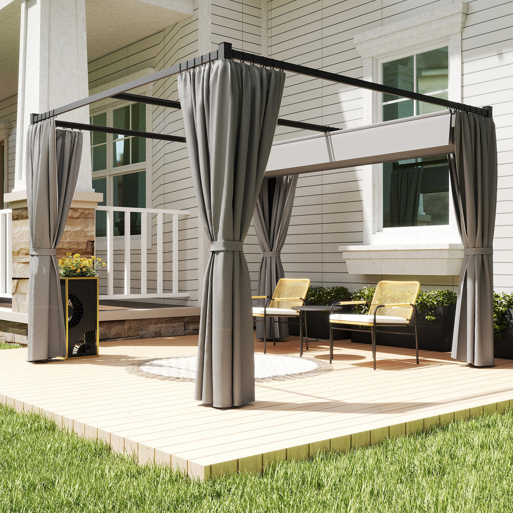 10' x 10' Retractable Pergola Canopy with Sidewalls, Metal Outdoor Gazebo Sun Shade Shelter, Light Grey