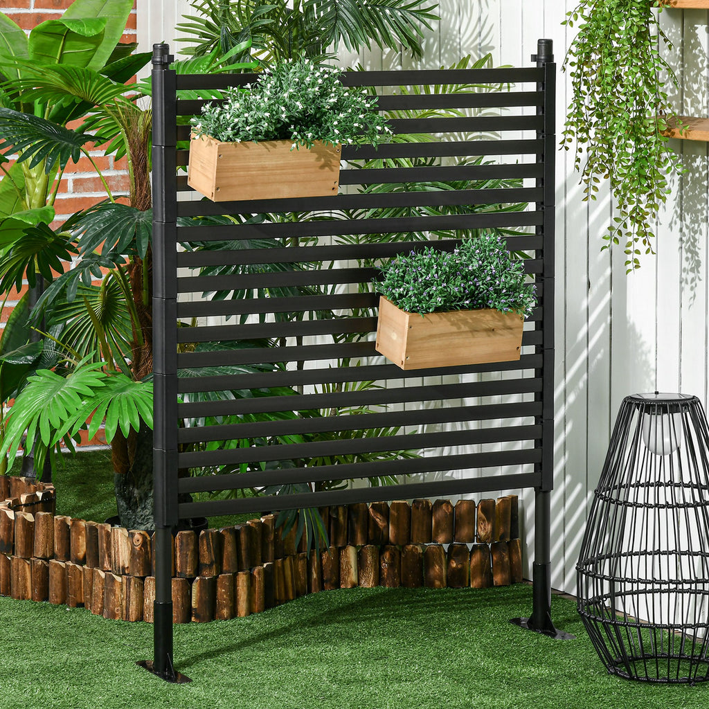 4 FT Outdoor Privacy Screen with 2 Standing Ways for Hard & Soft Ground, Decorative Outdoor Divider, Metal Animal Barrier for Garden, Backyard, Deck, Brown