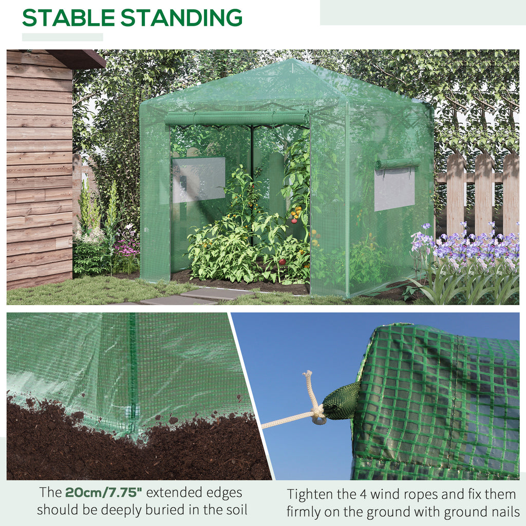 Portable Pop Up Greenhouse, Outdoor Walk-in Hot House with Roll-up Door & 2 Windows, 8' x 6' , Green