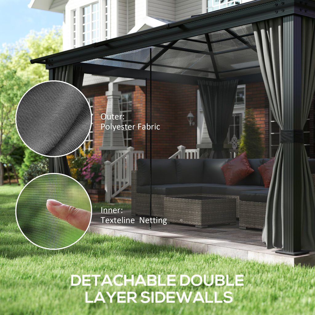 12' x 15' Hardtop Gazebo Canopy with Polycarbonate Roof, Aluminum Frame, Netting, Curtains and Ceiling Hook, Dark Grey