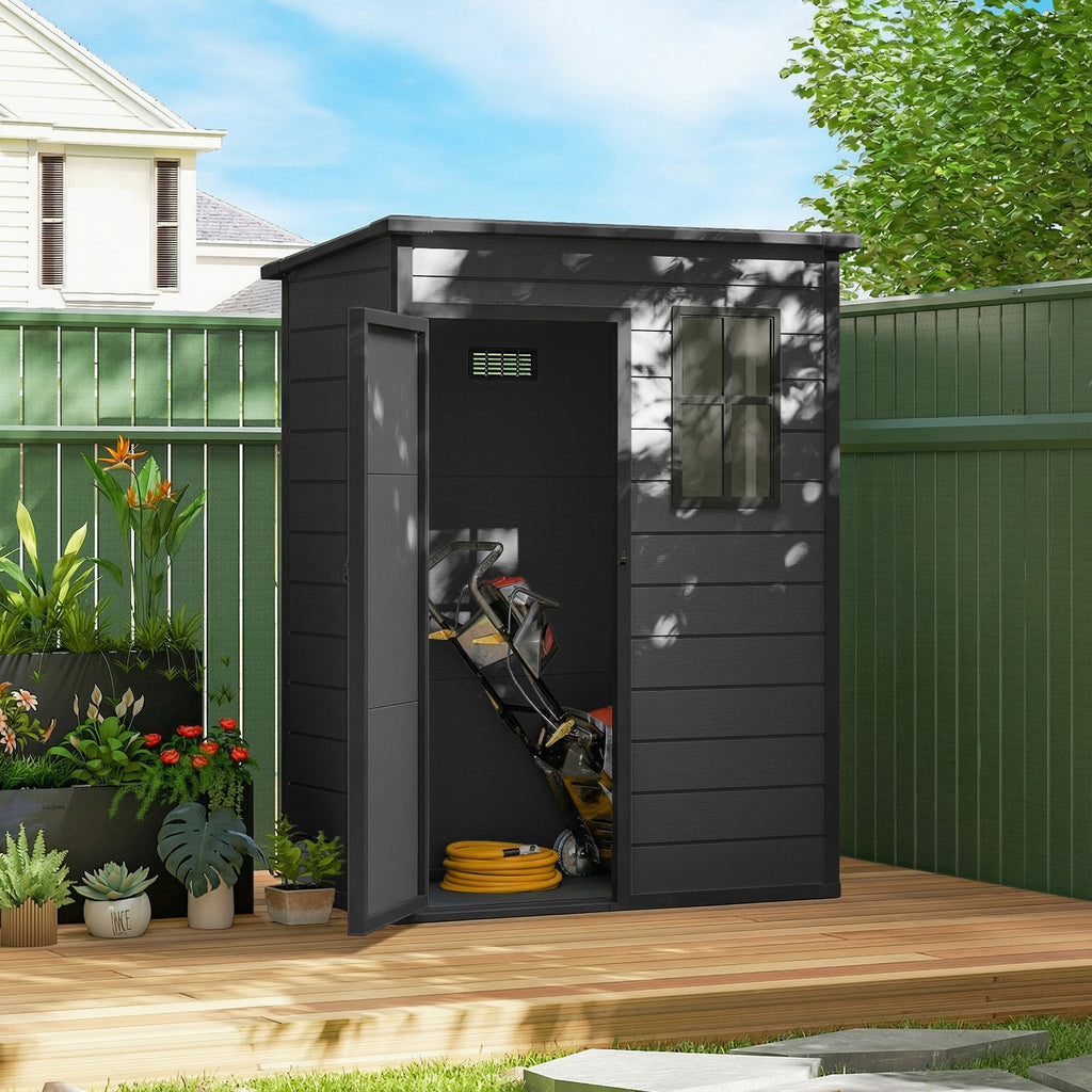 5 x 3FT Garden Shed with Floor, Outdoor Storage Shed with Lockable Door, Window and Vent for Backyard, Patio, Dark Grey