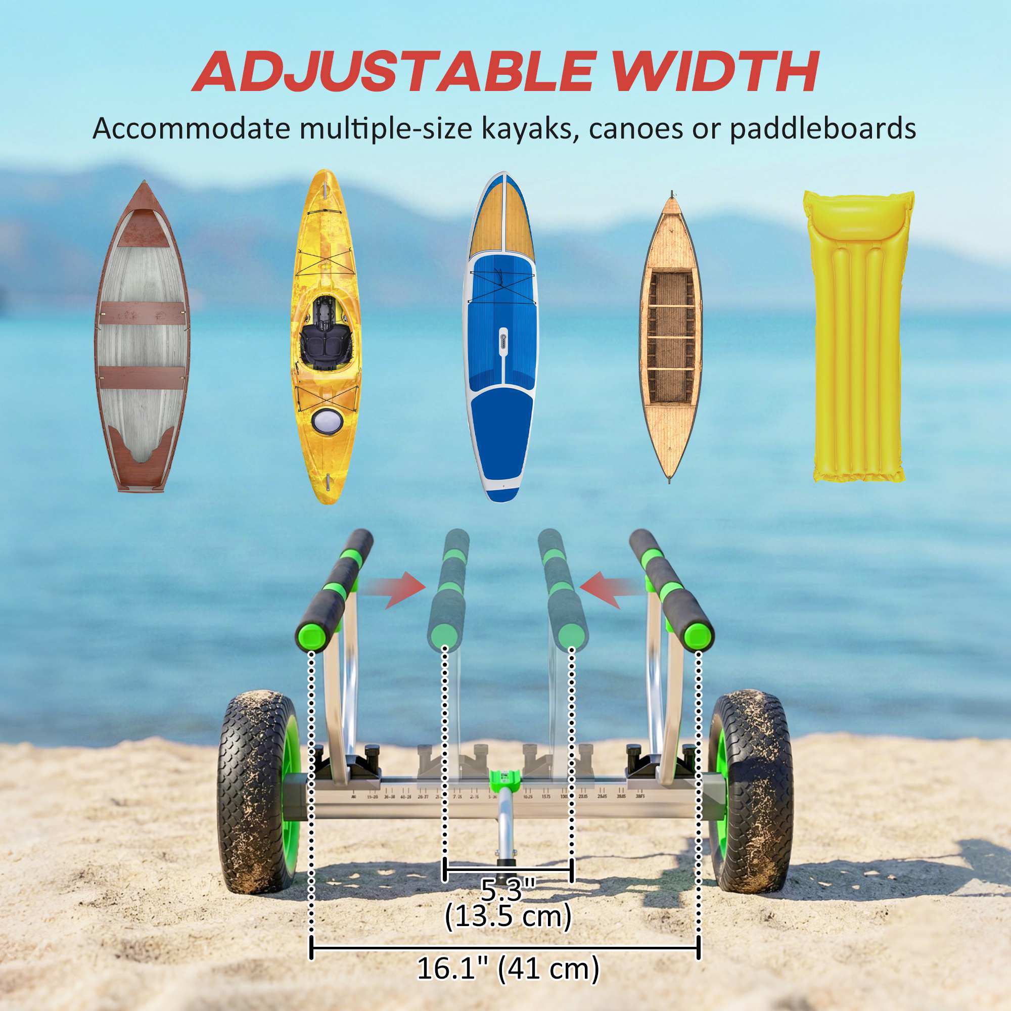 Soozier Kayak Cart Dolly Kayak Cart with Adjustable Width Green