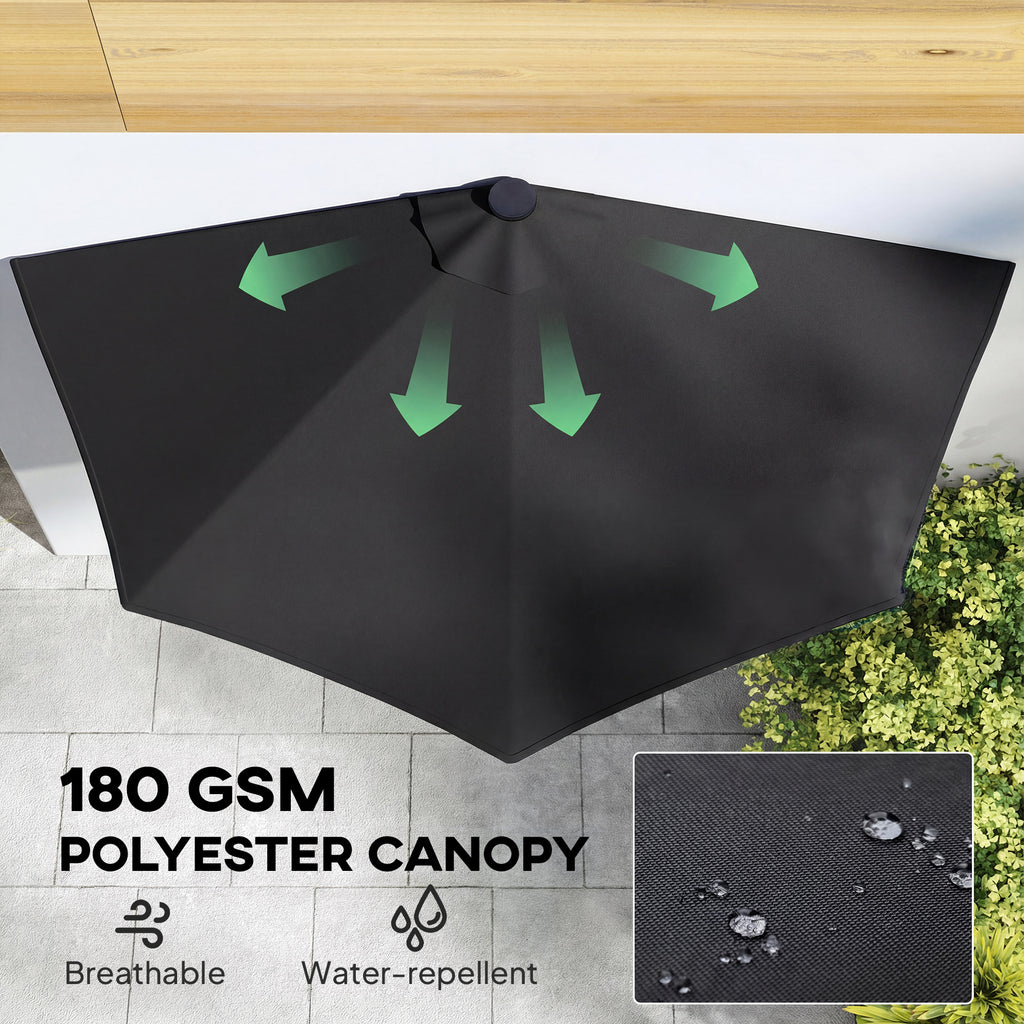 Half Outdoor Patio Umbrella with Solar LED Lights Half Umbrella with Crank 105.1" x 53.5" Black