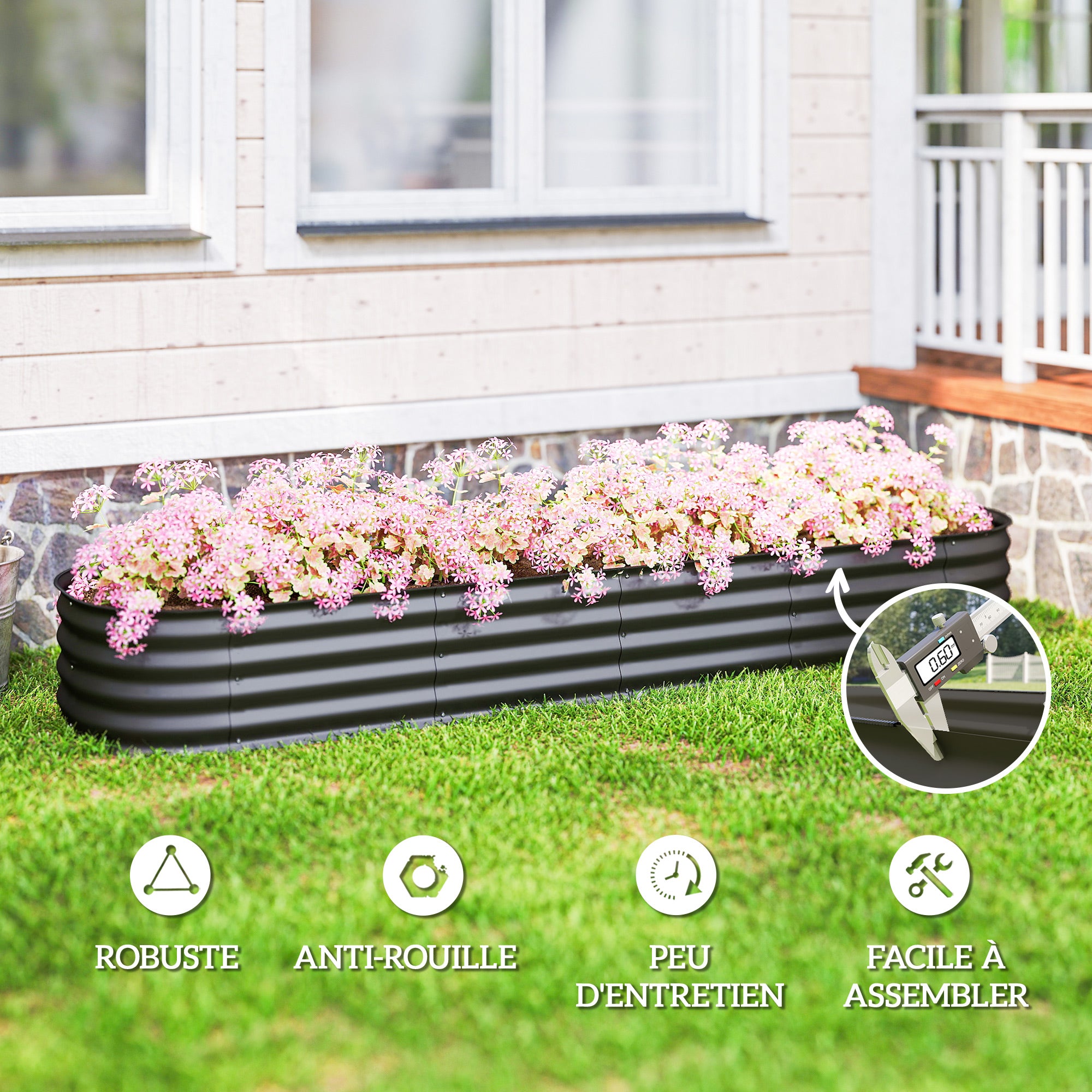 7.9 x 2 x 1ft Galvanized Raised Garden Bed Kit, Metal Planter Box with Safety Edging, Dark Grey