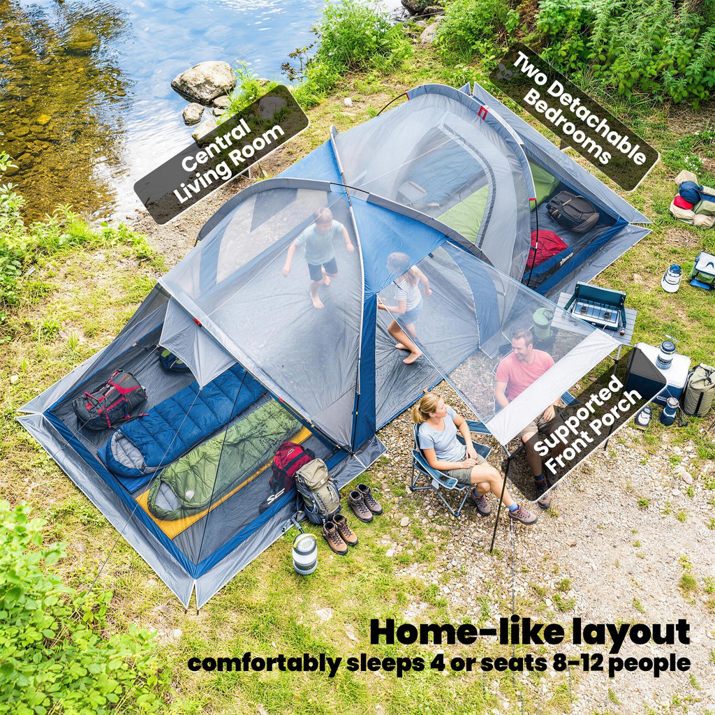 Multi-Room Camping Tent for 8-12 Person, Large Family Tent with 3000mm Waterproof Rainfly and Screen Panels,