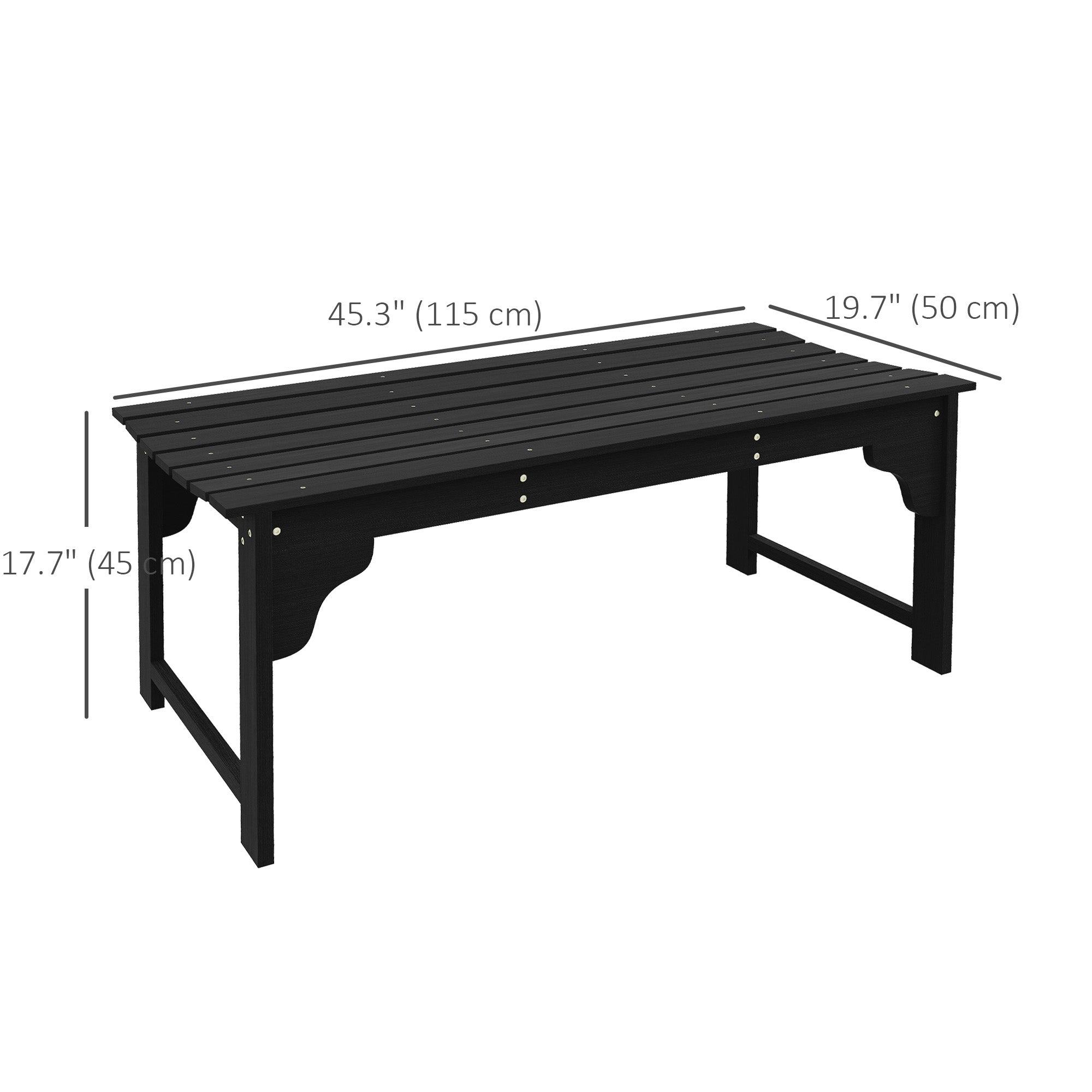 Wooden Garden Bench, Patio Double Park Bench with Slatted Seat, Front Porch Backless Bench, Black