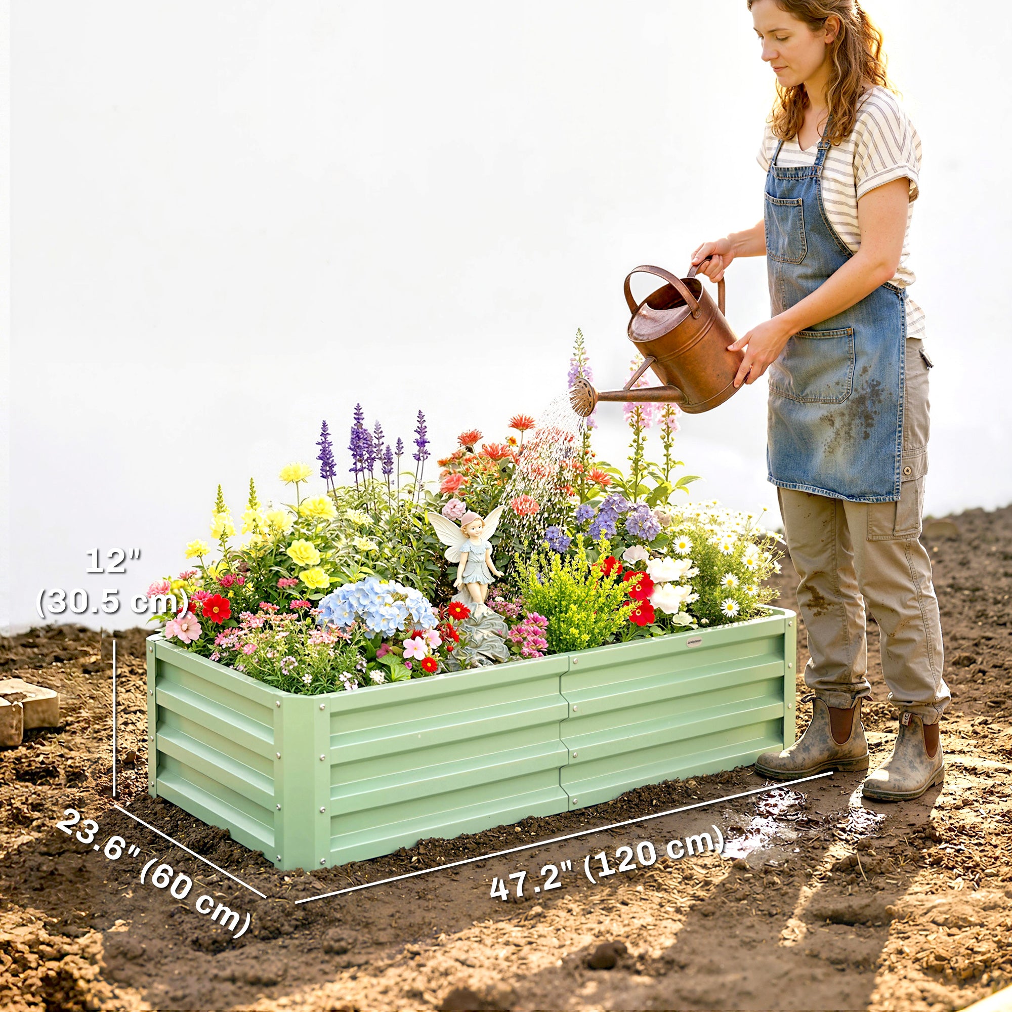 Galvanized Raised Garden Bed, Outdoor Planter Box for Vegetables, Flowers, Herbs, 4' x 2' x 1', Light Green