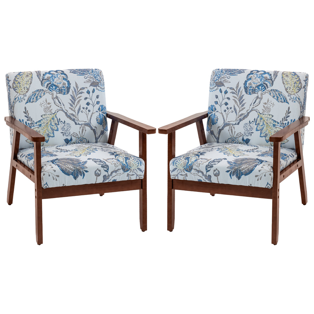 2 PCS Modern Accent Chairs with Cushioned Seat, Upholstered Linen-Feel Armchair for Bedroom, Living Room, Multicolored