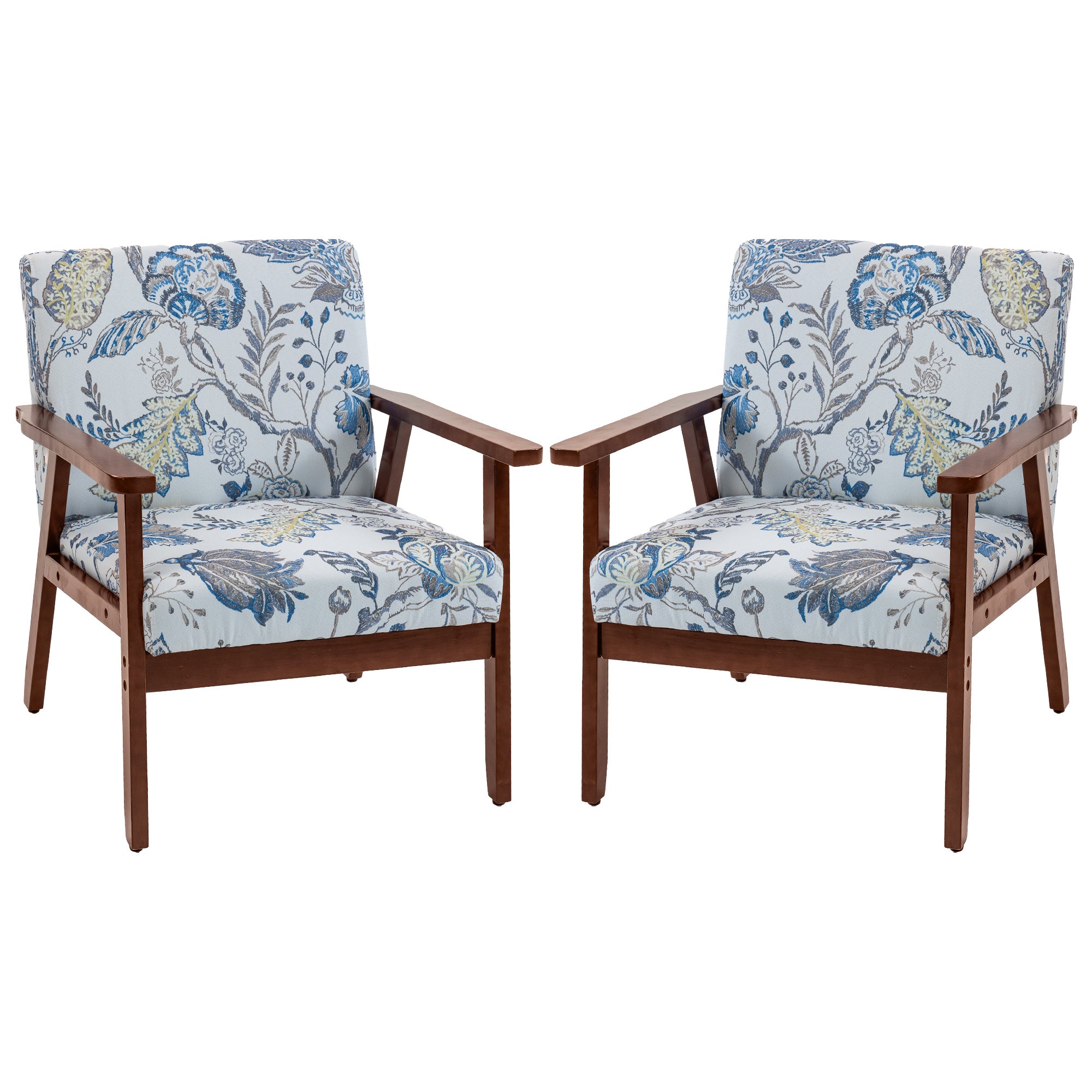 2 PCS Modern Accent Chairs with Cushioned Seat, Upholstered Linen-Feel Armchair for Bedroom, Living Room, Multicolored