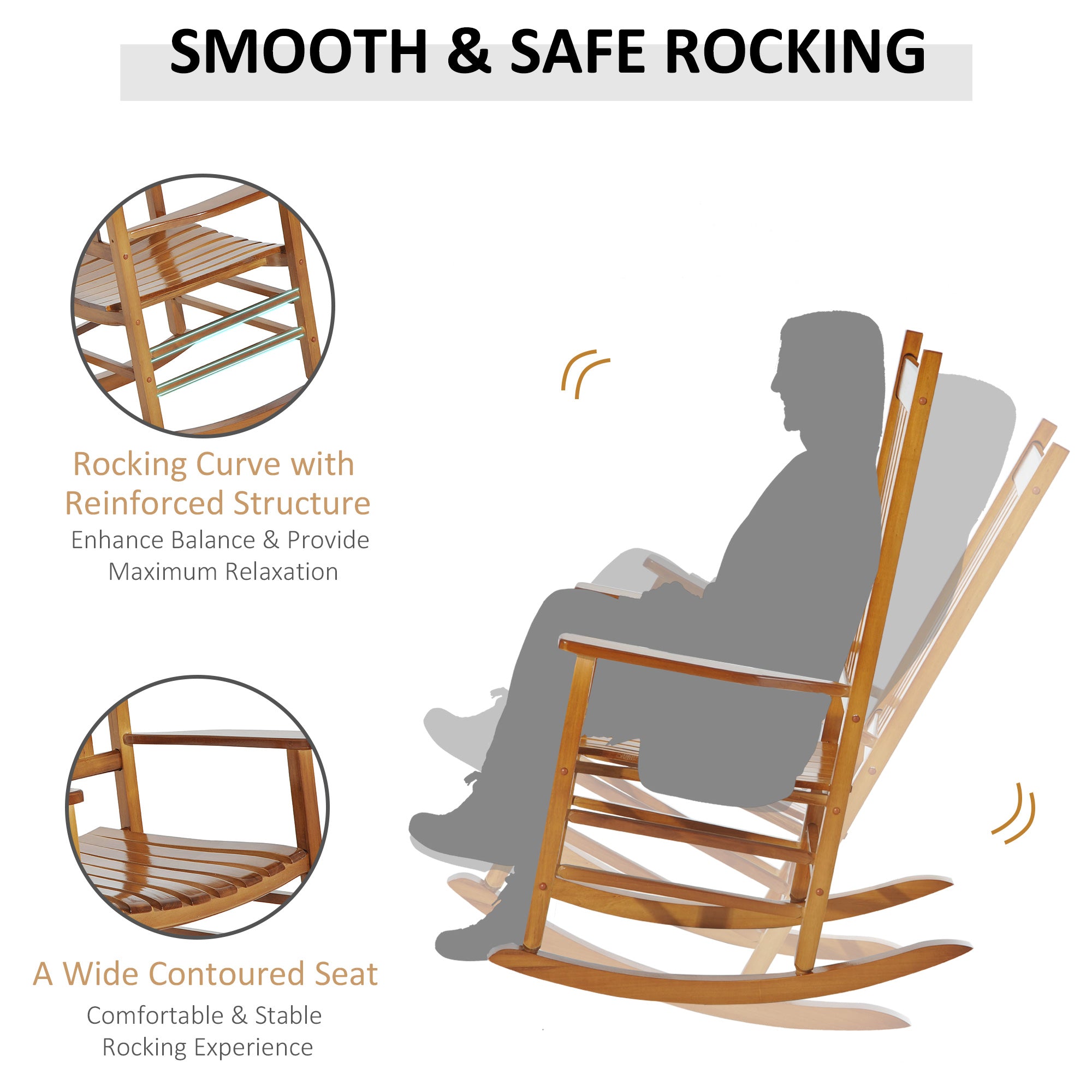 Wooden Porch Rocking Chair Outdoor Patio Rocker Garden Single Leisure Reclining Seat Armchair Natural