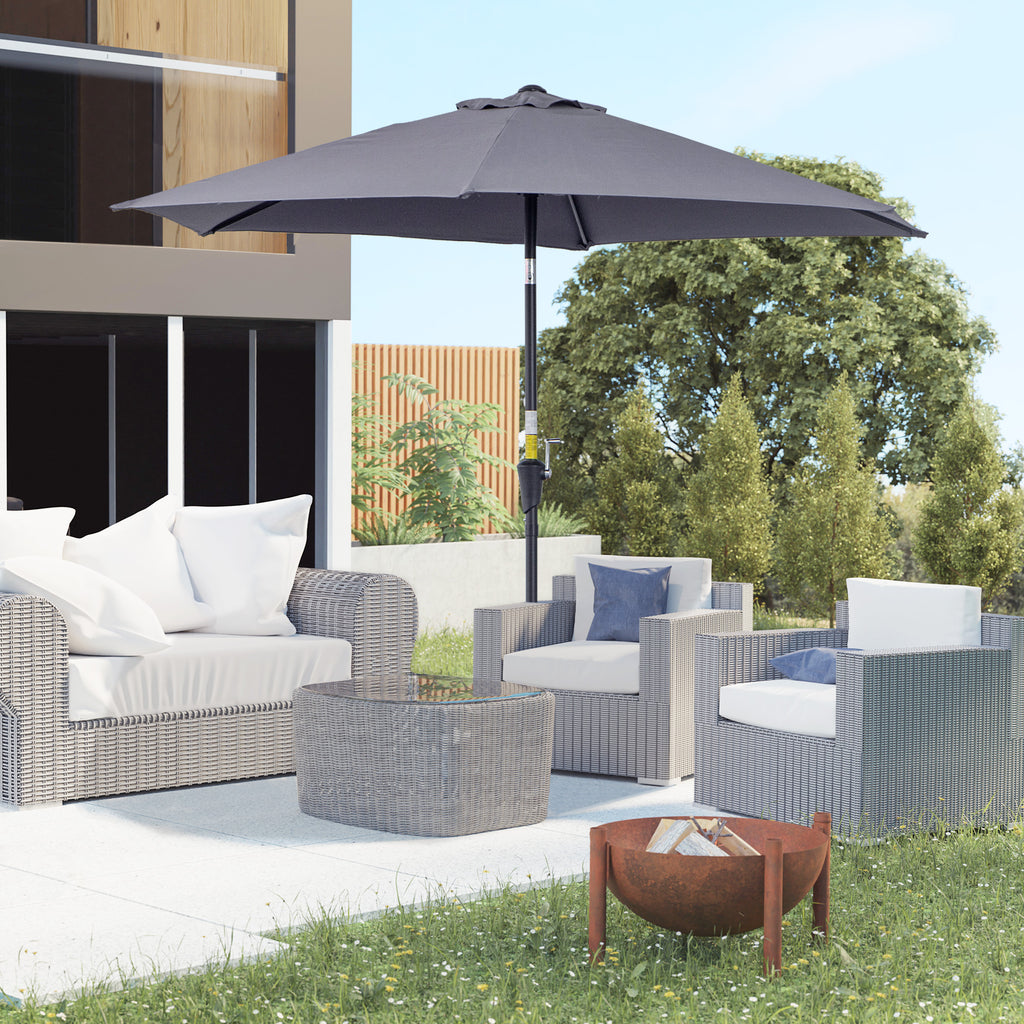 8.5FT Patio Umbrella, Round Garden Parasol with 6 Ribs, Market Sunshade Tilt Canopy w/ Crank Handle for Outdoor, Grey