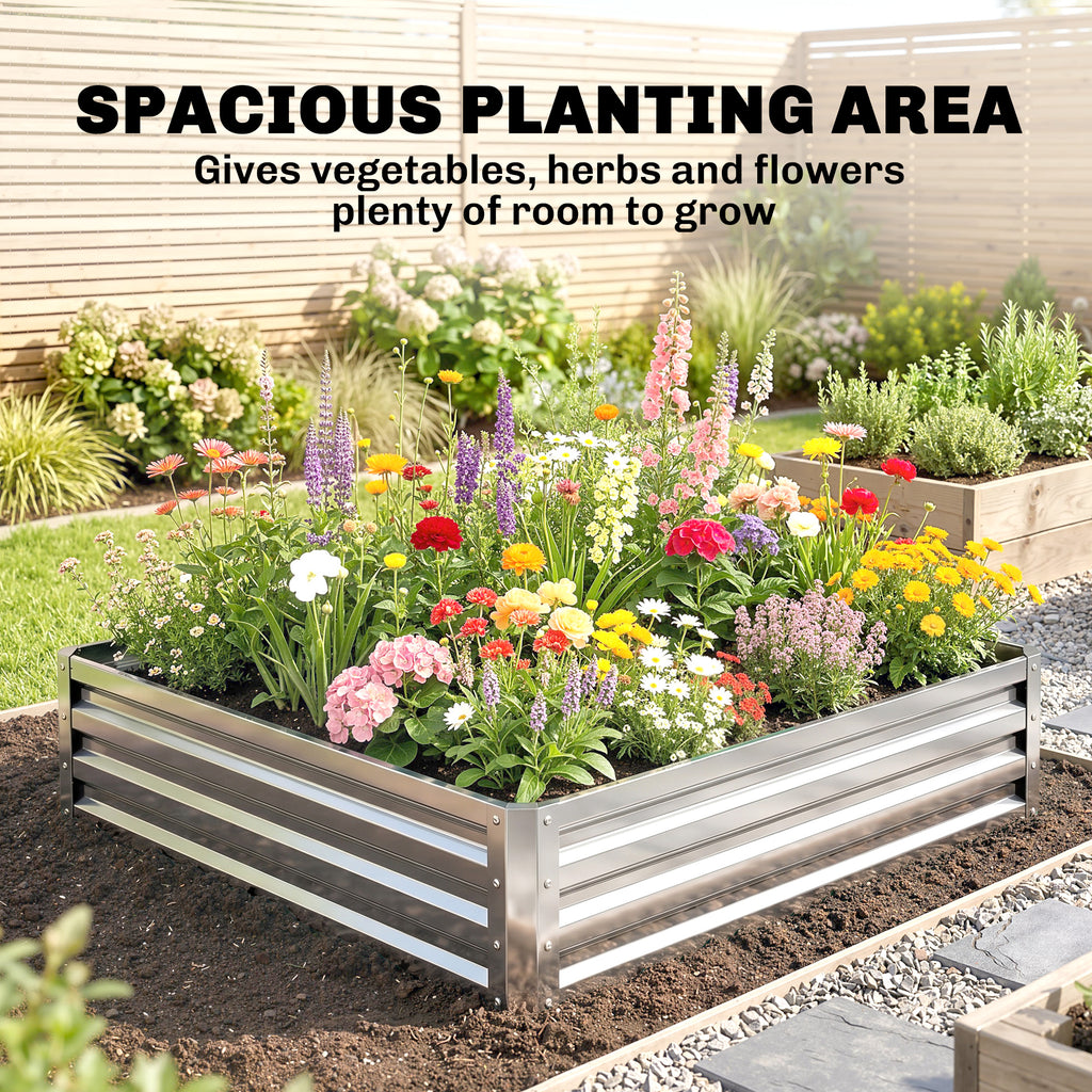 4' x 4' x 1' Galvanized Raised Garden Bed, Metal Garden Box with Open Bottom, Easy Assembly Outdoor Planter Box for Vegetables Flowers Herbs, Silver