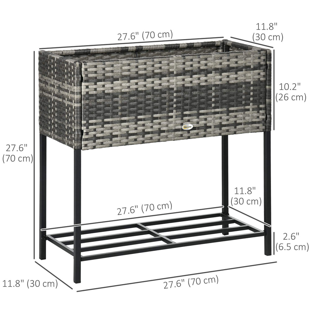 Rattan Raised Garden Boxes, Elevated Flower Beds with Storage Shelf for Herbs, Flowers, Vegetables, Mixed Grey