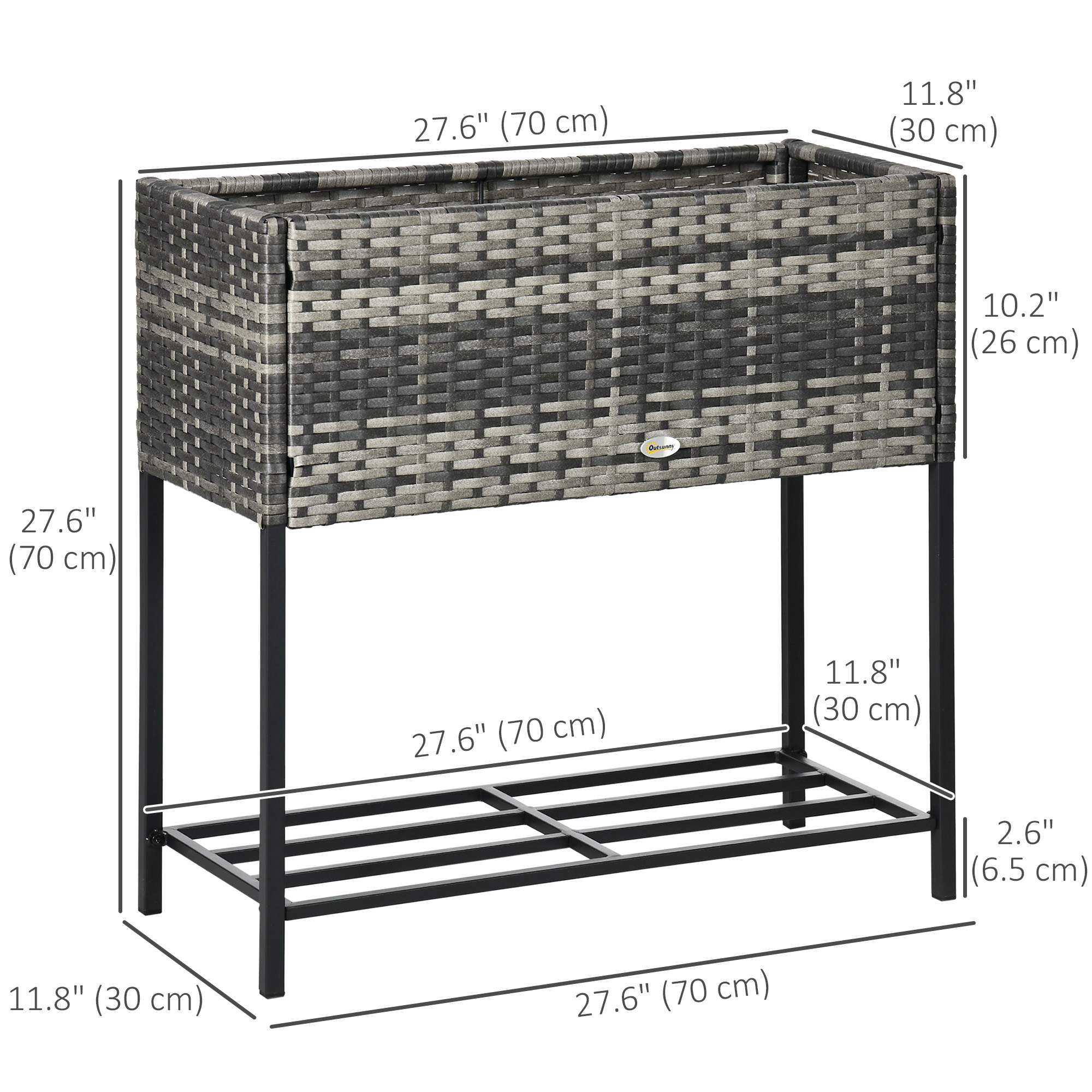 Rattan Raised Garden Boxes, Elevated Flower Beds with Storage Shelf for Herbs, Flowers, Vegetables, Mixed Grey