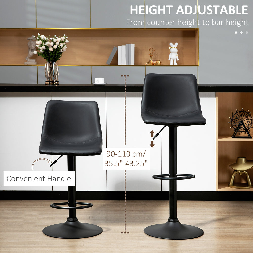 Adjustable Counter Height Bar Stools Set of 2, 360Â° Swivel Kitchen Counter Stools Dining Chairs with Backs, Vintage Leather, Retro Grey