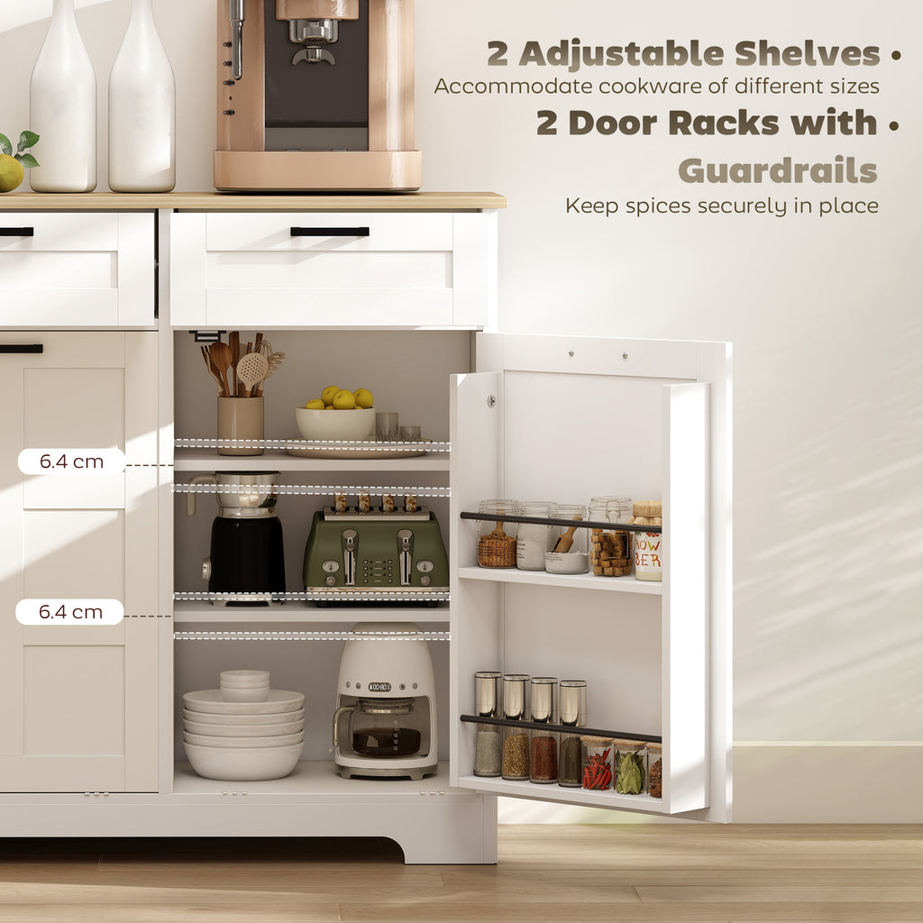 13 Gallon Tilt Out Garbage Cabinet, Kitchen Island with Trash Cabinet, 2 Drawers, Door Racks, Adjustable Shelves, White