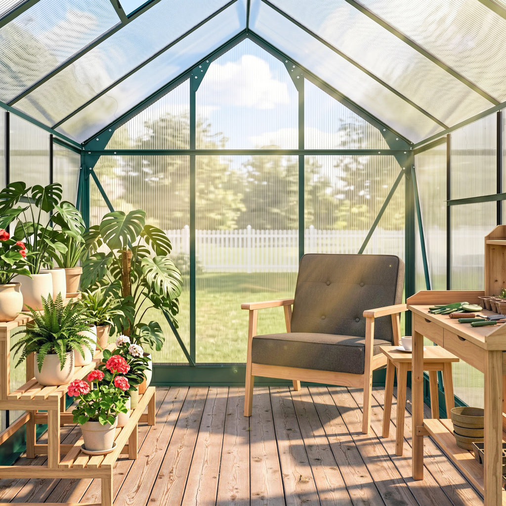 6.2' x 8.3' x 6.6' Clear Polycarbonate Greenhouse, Large Walk-In Green House w/ Slide Door