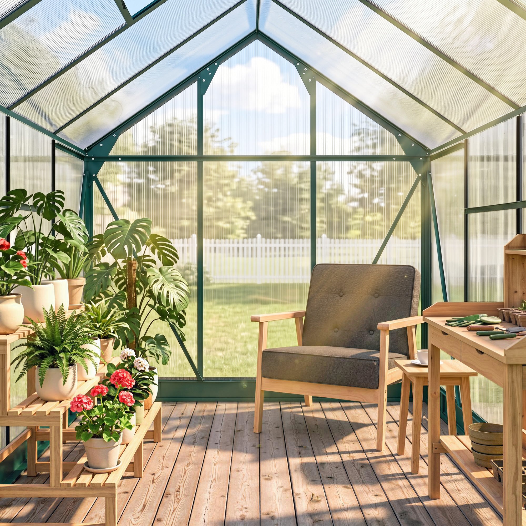 6.2' x 8.3' x 6.6' Clear Polycarbonate Greenhouse, Large Walk-In Green House w/ Slide Door