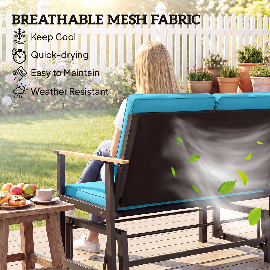 Outdoor Glider Bench for 2 Person, Patio Glider Loveseat with Thick Cushions for Garden Balcony Porch, Navy Blue
