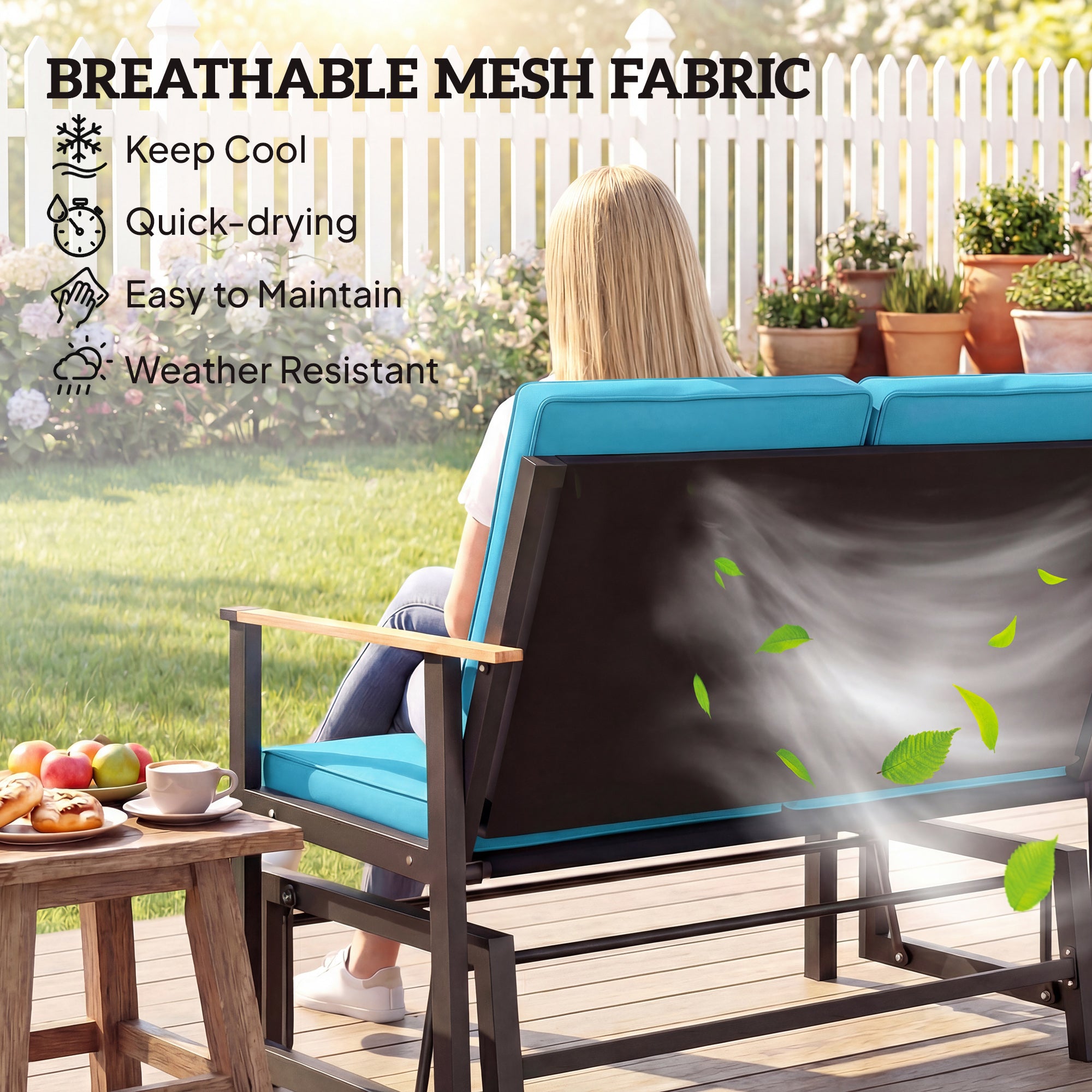 Outdoor Glider Bench for 2 Person, Patio Glider Loveseat with Thick Cushions for Garden Balcony Porch, Navy Blue