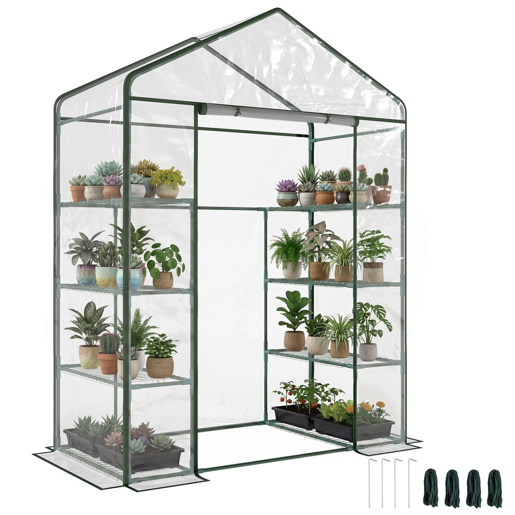 56" x 29" x 77" Portable Walk-in Greenhouse Garden Flower Plant Growing Warm House w/ 4 Tier Shelves and Roll Up Zippered Door, Transparent