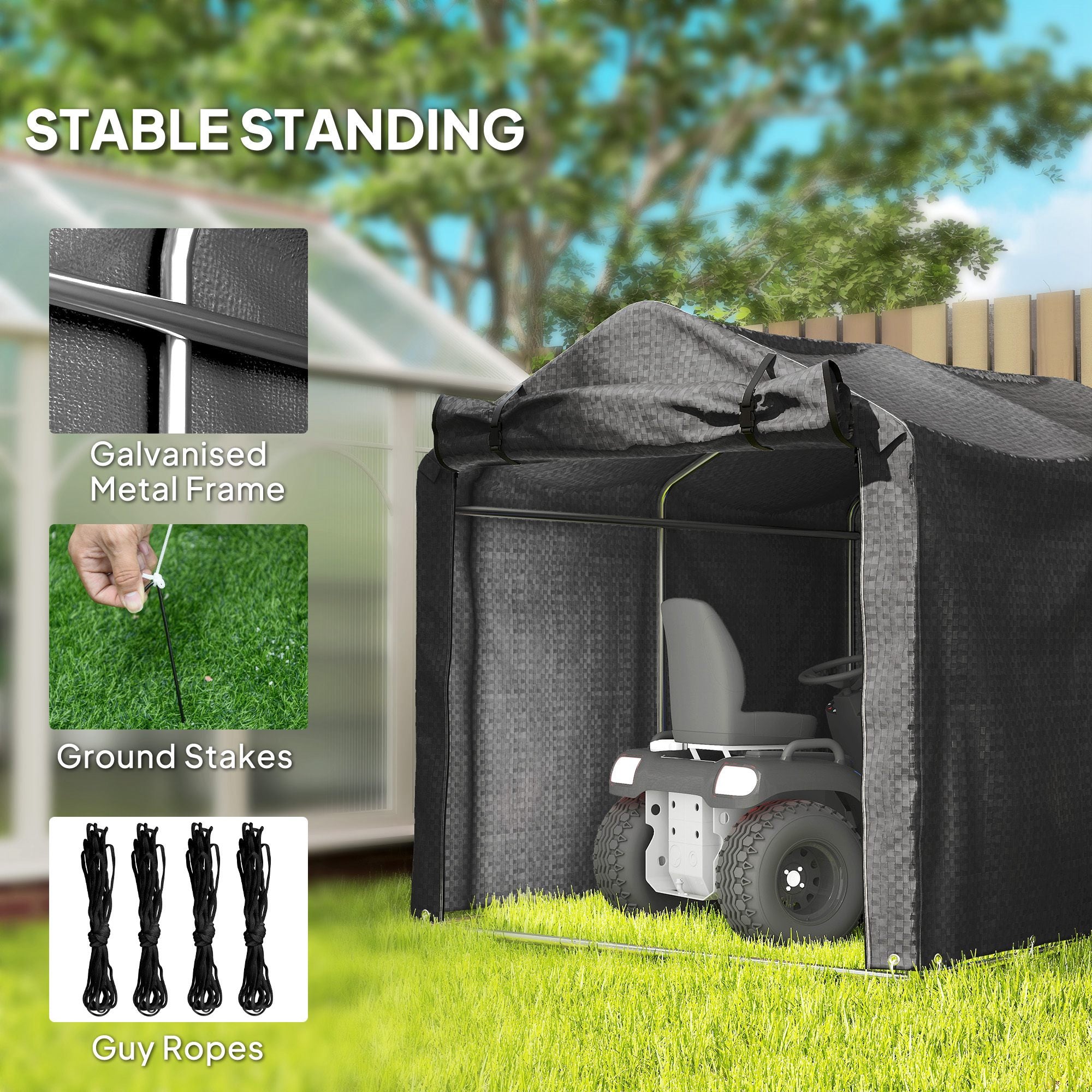 Outdoor Storage Shed, UV Resistant Bike Tent with Roll-up Zipper Door, Portable Shed for Bike, Motorcycle, Black