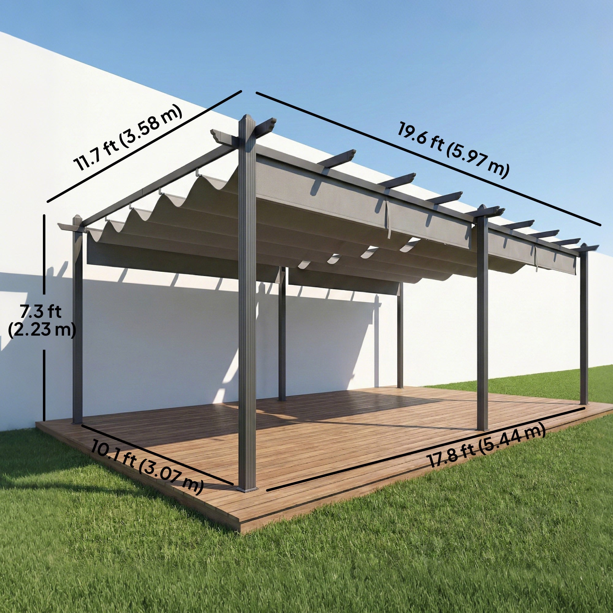 11.7' x 19.6' Retractable Pergola Canopy, Aluminum Pergola for Grill, Patio, Garden, Deck
