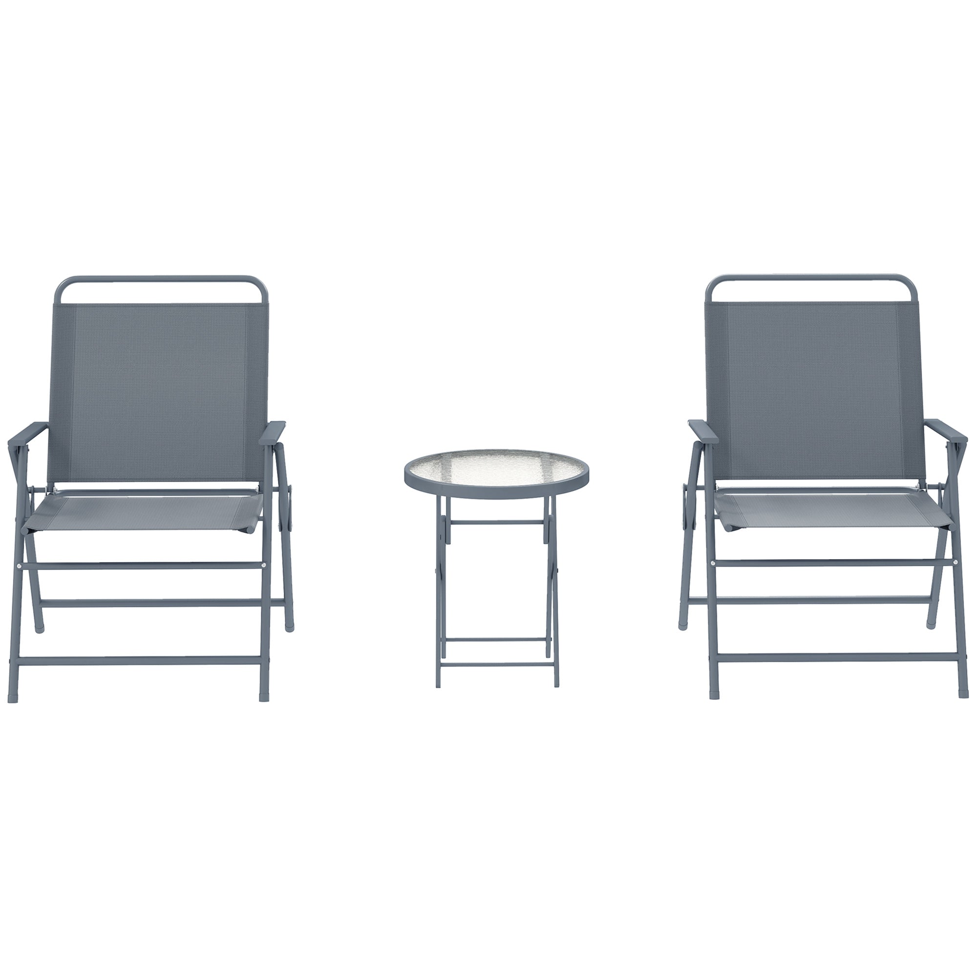 3 Pieces Outdoor Bistro Set, Folding Patio Table and Chairs with Tempered Glass Tabletop for Garden, Deck & Backyard