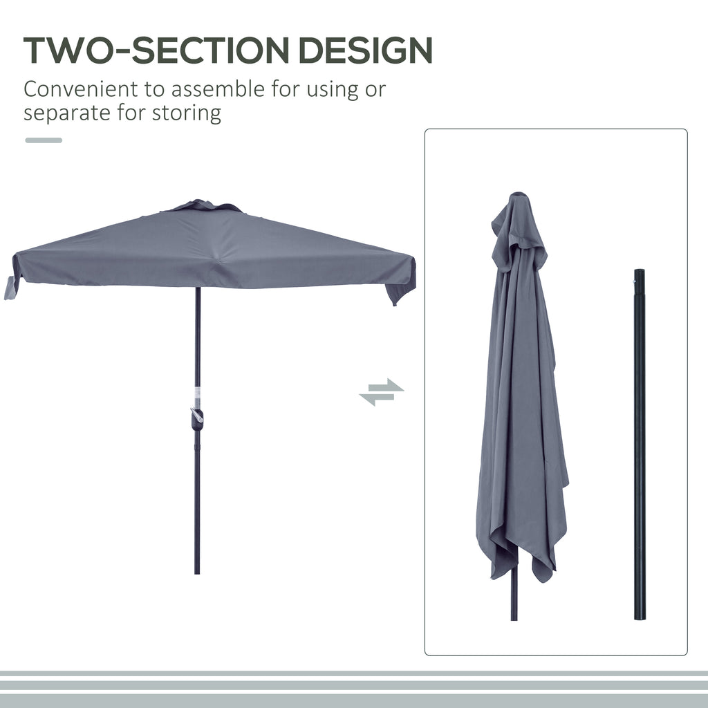 7.5ft Half Umbrella Semi Patio Parasol with Crank Handle, Top Vent for Garden, Balcony- NO BASE INCLUDED, Grey