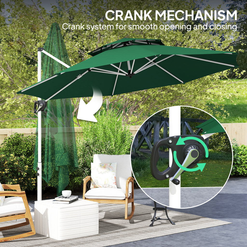 10 FT Cantilever Patio Umbrella with 360Â° Rotation & Adjustable Height, Cross Base, Crank and Tilt, Dark Green