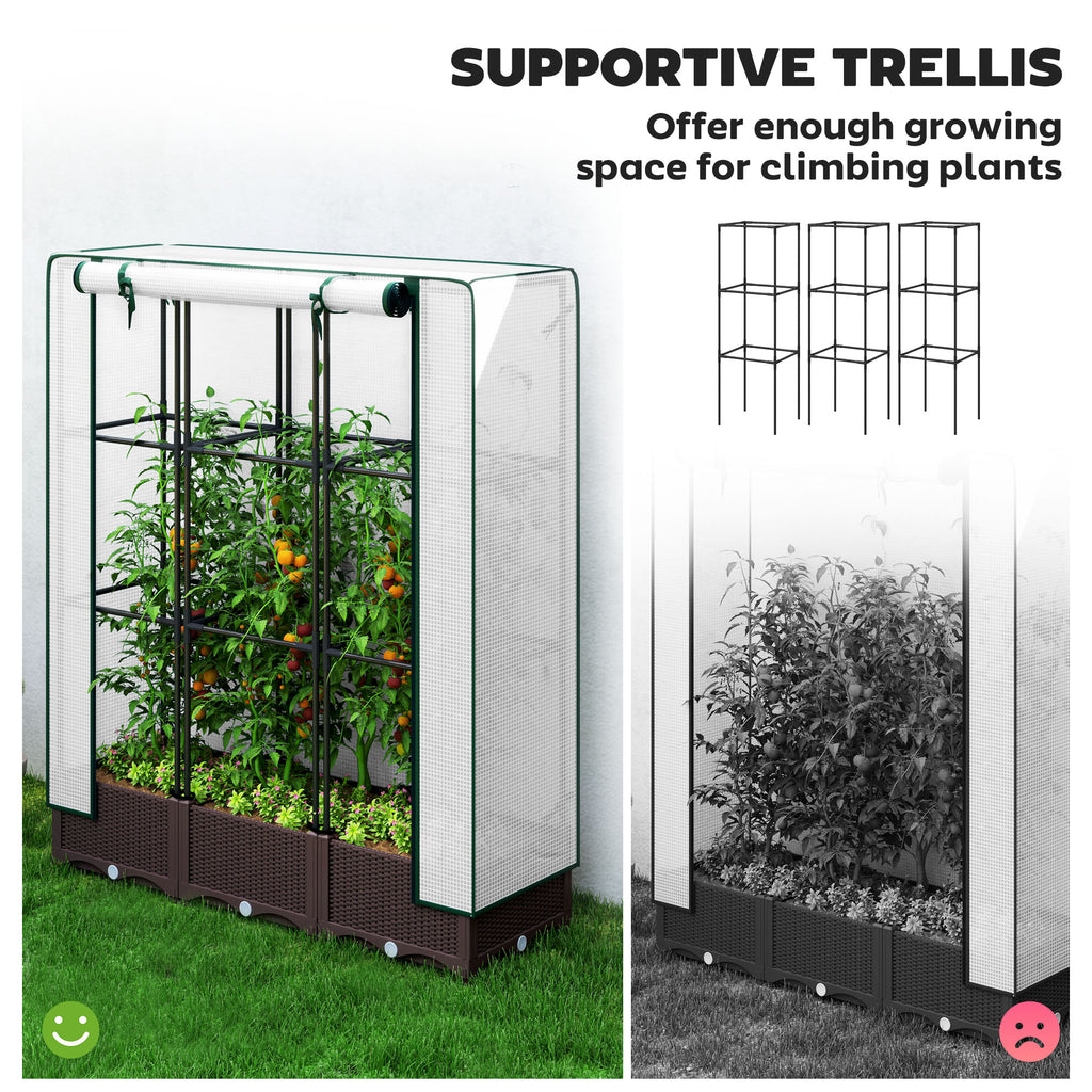 Raised Garden Bed Kit with Trellis, Plastic Raised Flower Bed with PE Cover and Zipper Door, 47 x 16 x 50 inch