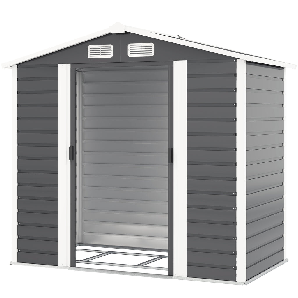 7' x 4' Outdoor Storage Shed, Metal Garden Shed with Lockable Doors and Gloves for Backyard, Garden, Patio, Dark Grey