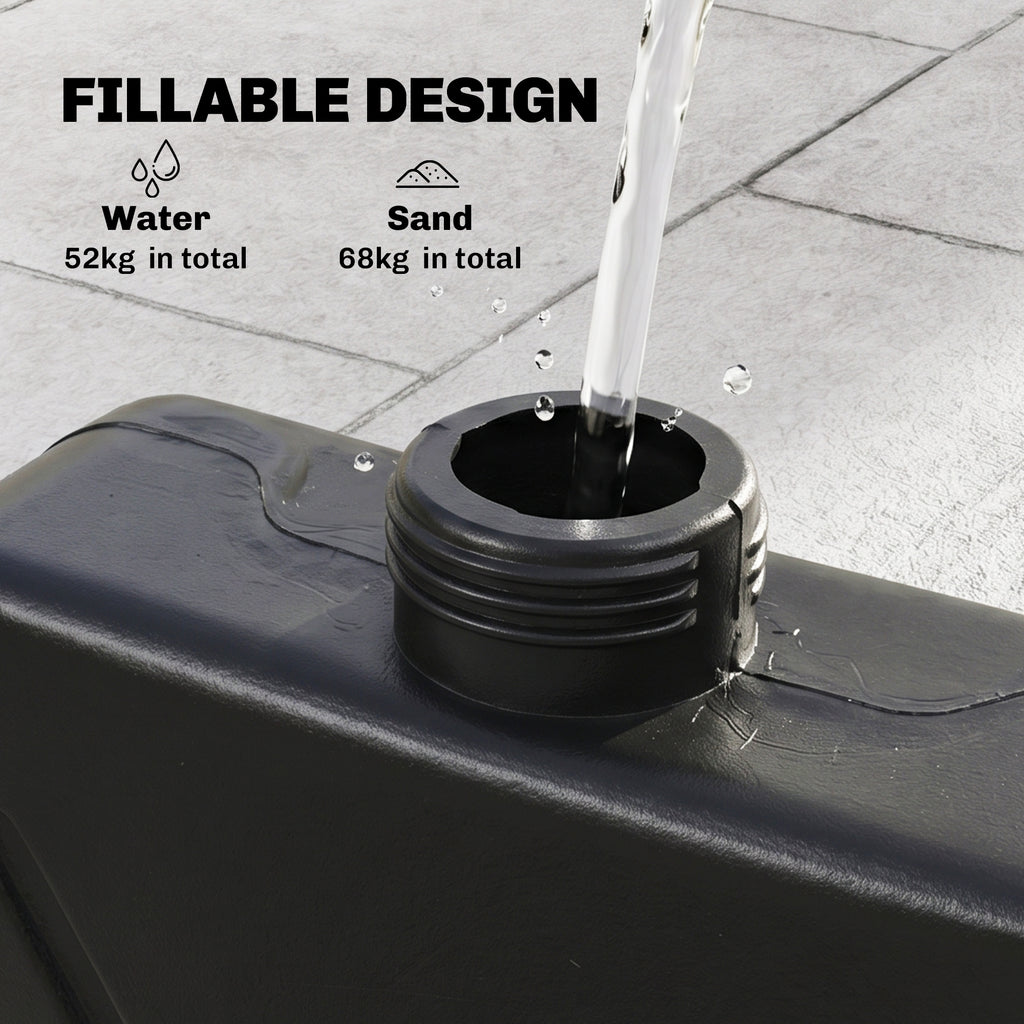 4PCs Cantilever Umbrella Base Weights for Offset Banana Parasol, Wicker Effect HDPE Water or Sand Filled Patio Umbrella Weights with Built-in Handles, Black