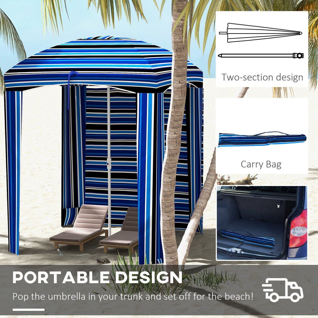 70.1" L x 70.1" W Cabana Umbrella with Walls, Vents, Ruffles, Carry Bag, Beach Umbrella, Blue Stripe