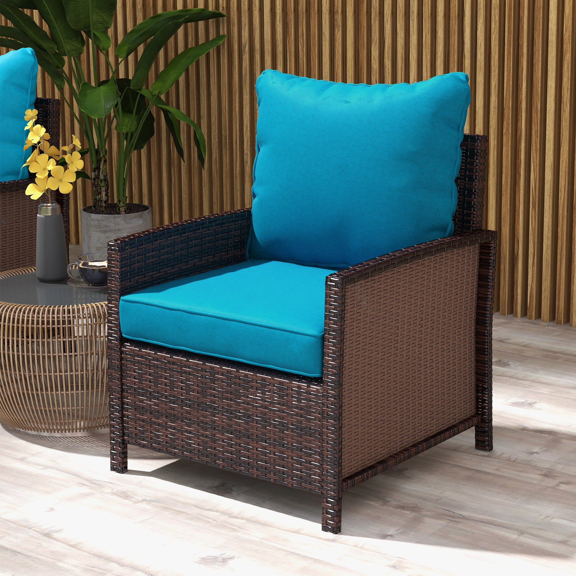 4-Piece Seat Cushion Pillows Replacement, Patio Chair Cushions Set with Back for Indoor Outdoor, Turquoise