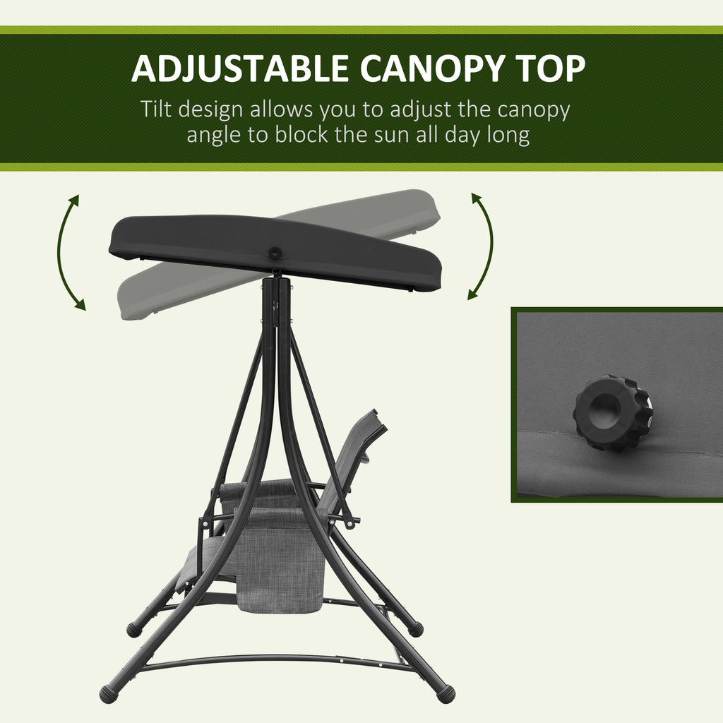 3 Person Outdoor Porch Swing Chair with Adjustable Canopy, Mixed Grey