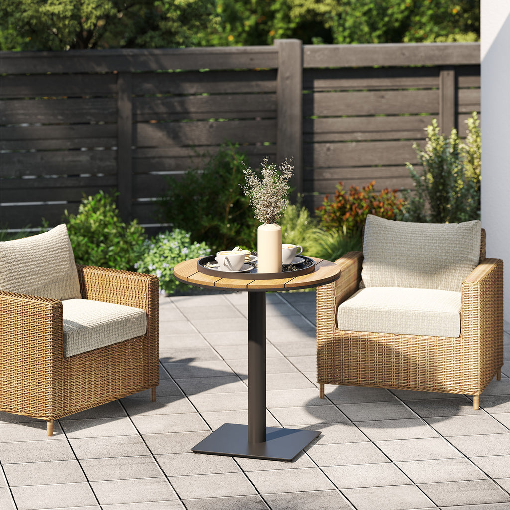 Outdoor Side Table, 28" Weather Resistant Round Patio Table with Slatted Design for Garden, Terrace, Balcony, Natural