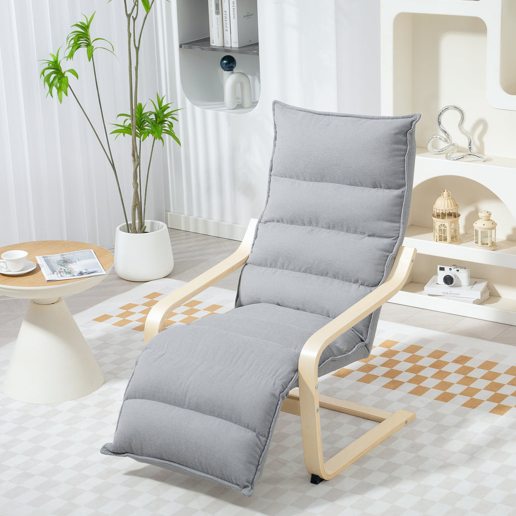 Accent Chair, Velvet Upholstered Living Room Chair with Footrest, Wood Frame, Light Grey