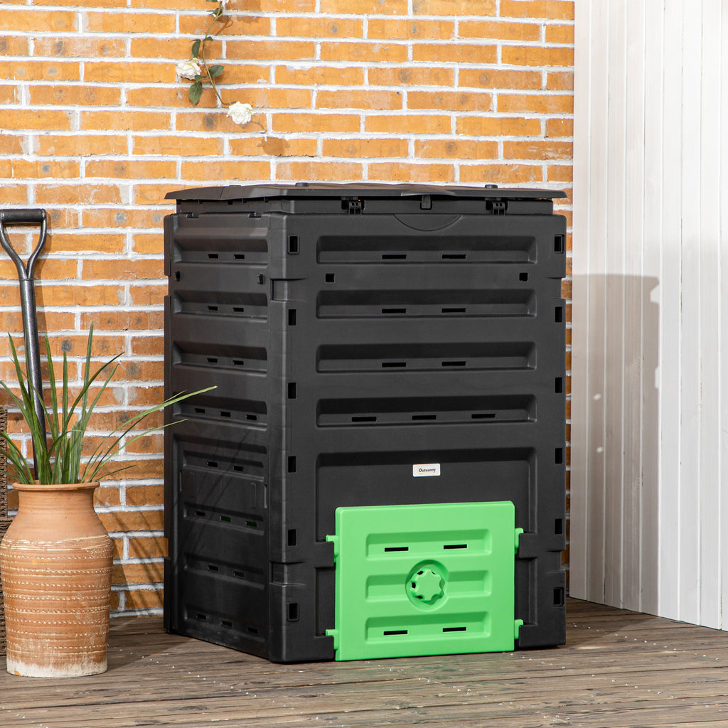 Compost Bin, Garden Composter with 80 Vents and 2 Doors, 120 Gallon (450L), Black