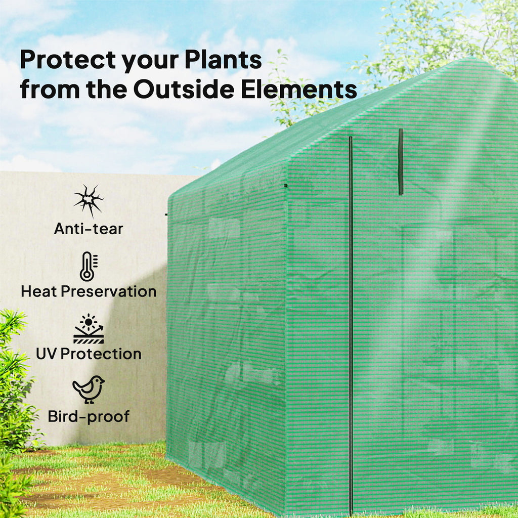 8' x 6' x 7' Portable Walk-In Greenhouse Hot House with 18 Shelves,  Water/UV Resistant Weather Cover, & Roll Up Door