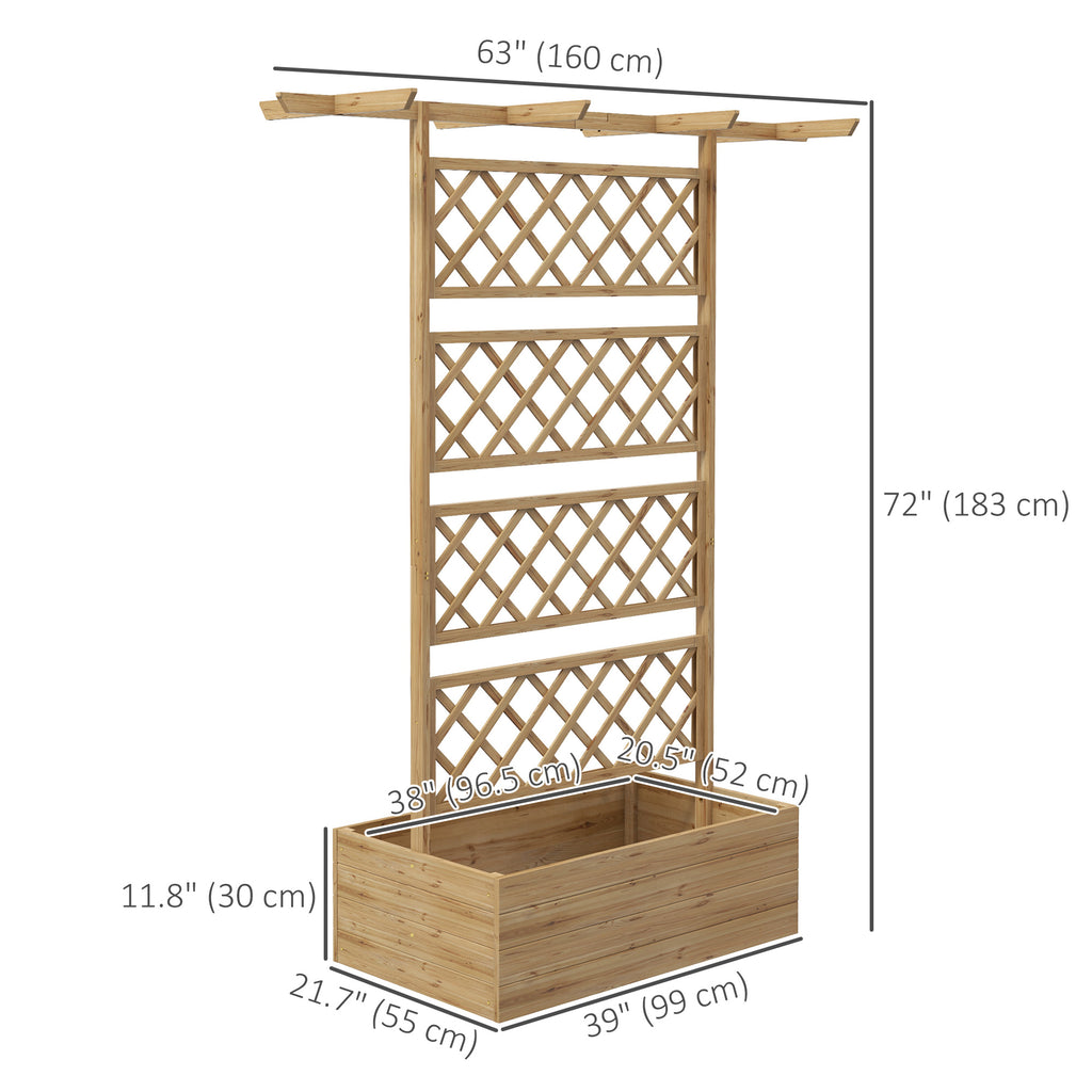 Wooden Planter with Trellis Privacy Screen, Raised Garden Bed to Grow Vegetables, Herbs and Flowers, Natural