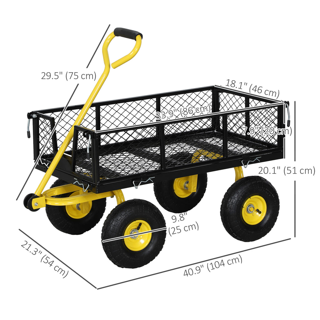 Steel Garden Cart, Utility Wagon with Removable Sides, 10" Wheels, 180Â° Rotating Handle, 440lbs Capatity