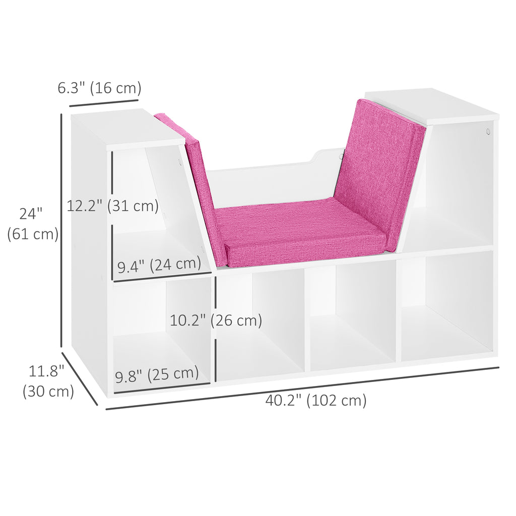 6-Cubby Bookcase with Seat Cushion, Cube Storage Shelf with Reading Nook for Home Office, Study, Pink
