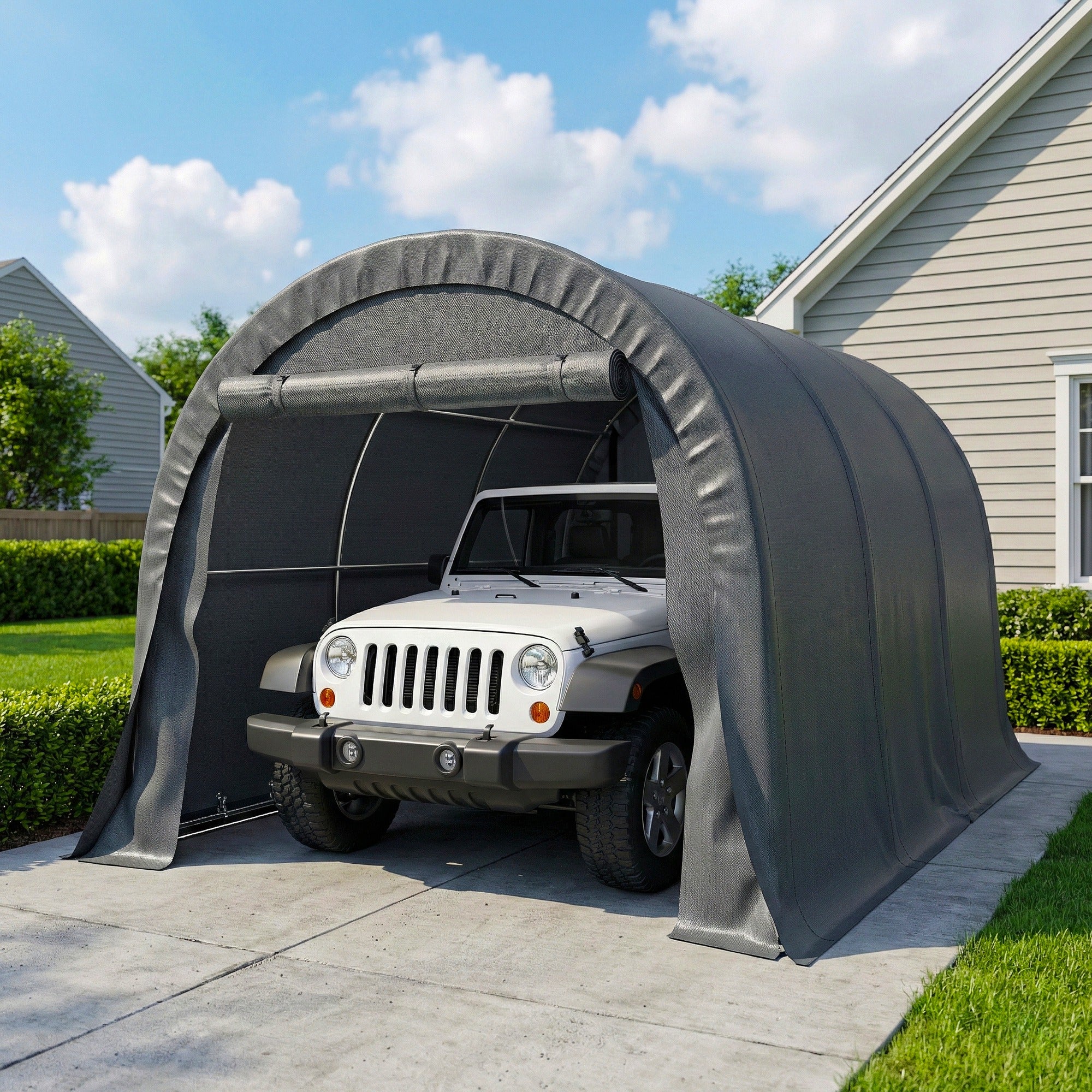 10' x 15' Heavy Duty Carport, Portable Garage Car Canopy Tent Shelter with Reinforced Galvanized Frame, Dark Grey
