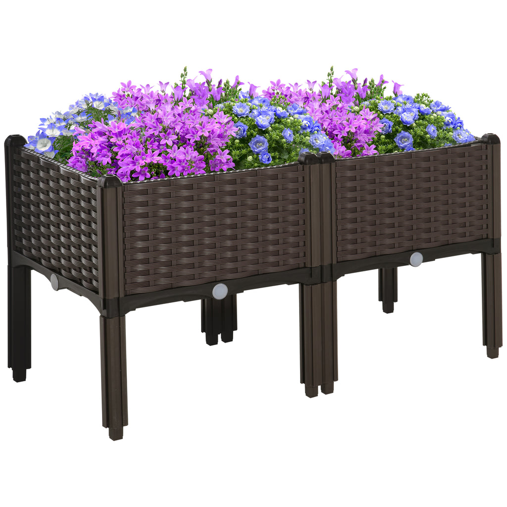 2-piece Raised Garden Bed PP Raised Flower Bed Plant Stand Stackable Vegetable Herb Grow Box