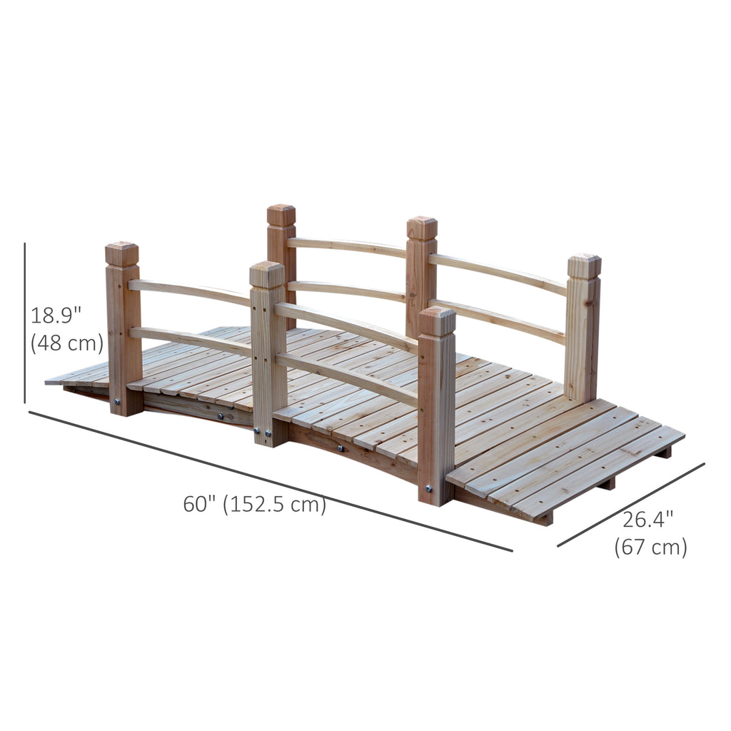 5FT Wood Garden Bridge Outdoor Decorative Landscape Side Rails Backyard Moon Bridge Park Decor Natural Wood