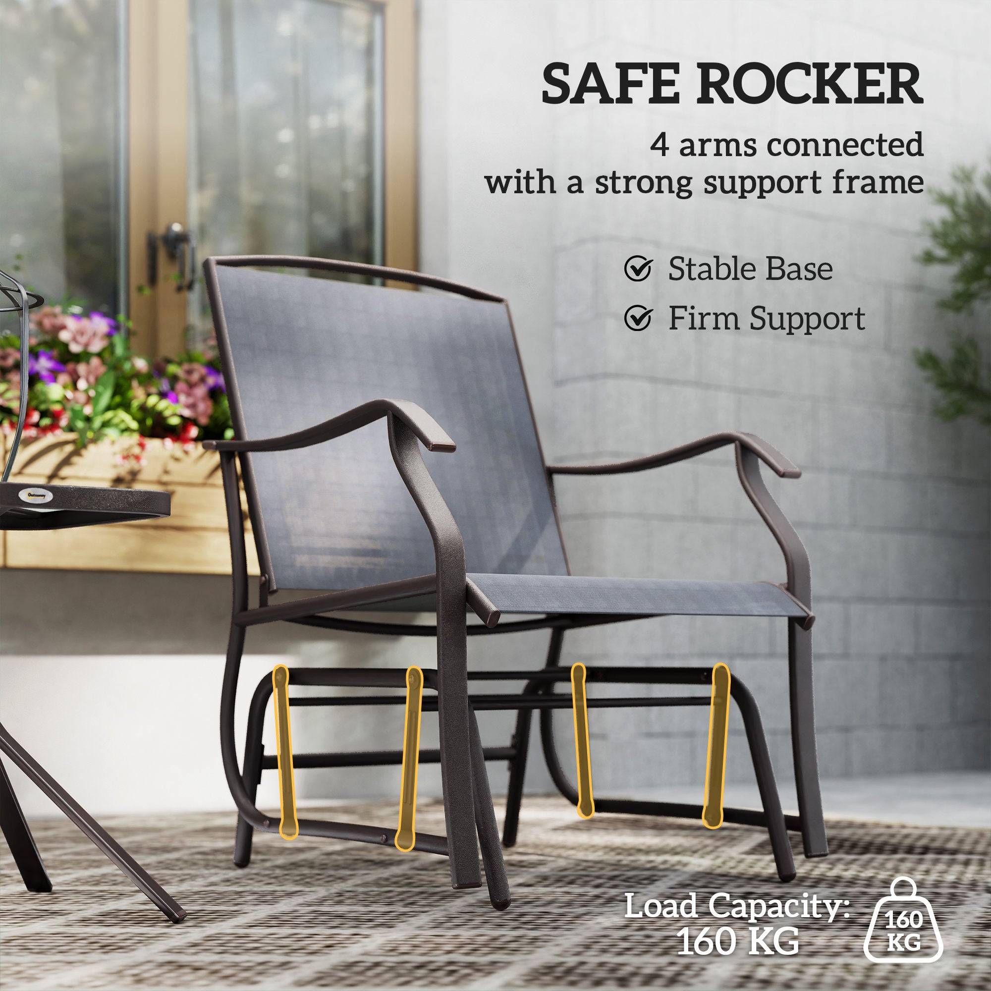 3 Piece Patio Glider Set Outdoor Gliders with Breathable Mesh Seat, Glass Top Table for Garden, Yard, Grey