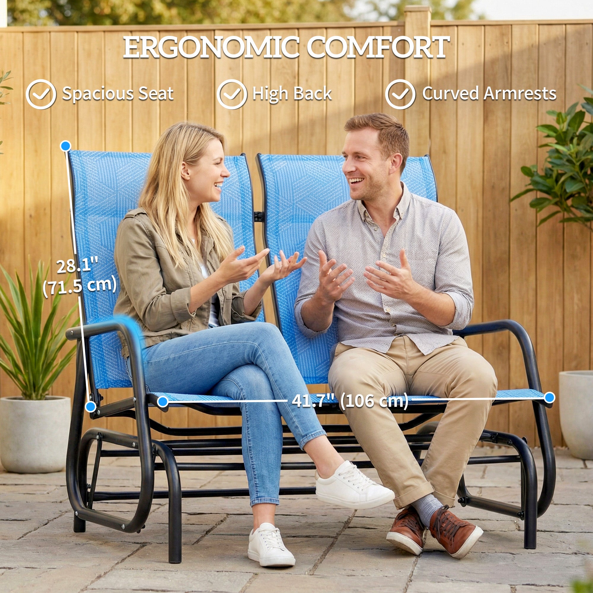 Outdoor Glider Bench, Patio Glider for 2 Persons, Blue